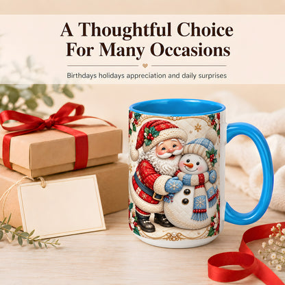 #pl[15oz|Blue] Santa Snowman Christmas Coffee Mug, Holiday Mug, Ceramic Cup
