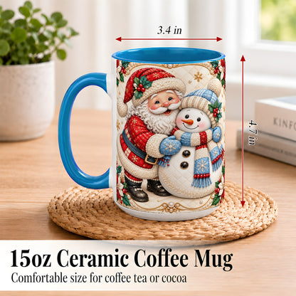 #pl[15oz|Blue] Santa Snowman Christmas Coffee Mug, Holiday Mug, Ceramic Cup