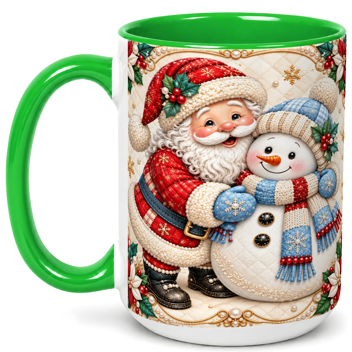 #pl[15oz|Green] Santa Snowman Christmas Coffee Mug, Holiday Mug, Ceramic Cup