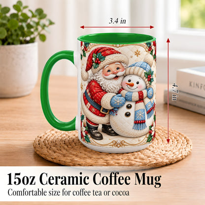 #pl[15oz|Green] Santa Snowman Christmas Coffee Mug, Holiday Mug, Ceramic Cup