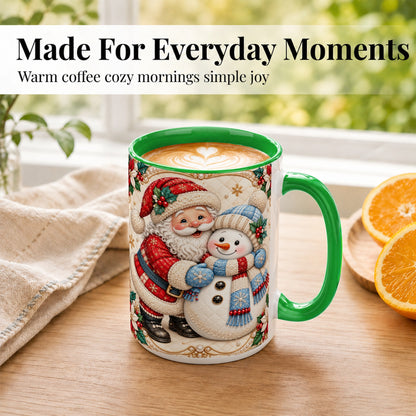 #pl[15oz|Green] Santa Snowman Christmas Coffee Mug, Holiday Mug, Ceramic Cup