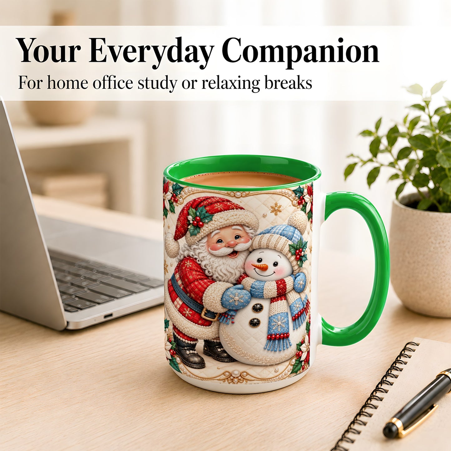 #pl[15oz|Green] Santa Snowman Christmas Coffee Mug, Holiday Mug, Ceramic Cup