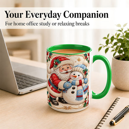 #pl[15oz|Green] Santa Snowman Christmas Coffee Mug, Holiday Mug, Ceramic Cup