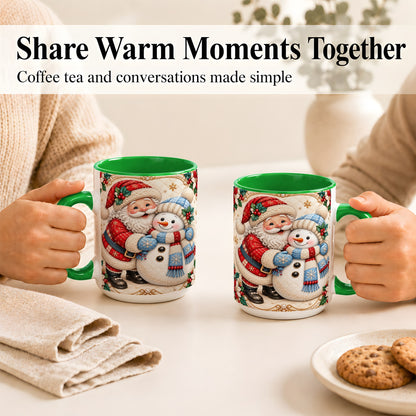 #pl[15oz|Green] Santa Snowman Christmas Coffee Mug, Holiday Mug, Ceramic Cup
