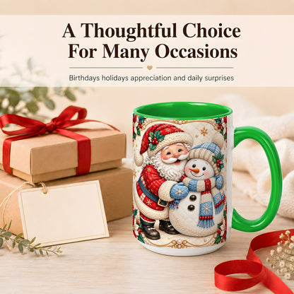 #pl[15oz|Green] Santa Snowman Christmas Coffee Mug, Holiday Mug, Ceramic Cup