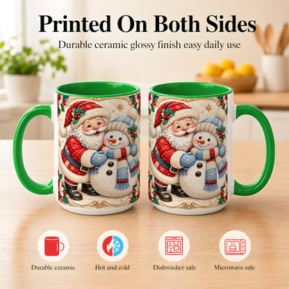 #pl[15oz|Green] Santa Snowman Christmas Coffee Mug, Holiday Mug, Ceramic Cup