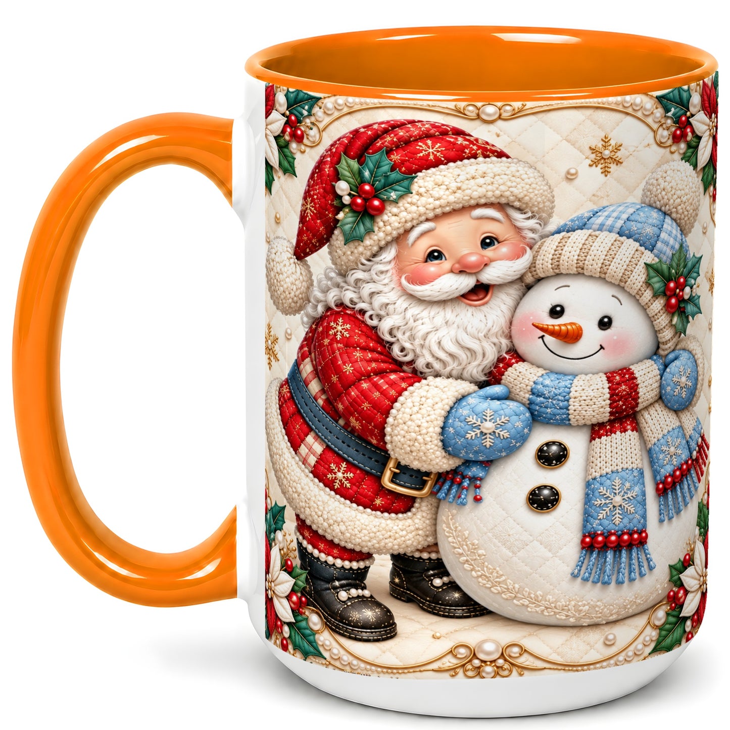 #pl[15oz|Orange] Santa Snowman Christmas Coffee Mug, Holiday Mug, Ceramic Cup