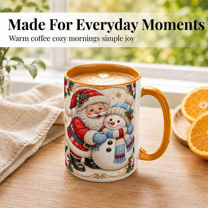 #pl[15oz|Orange] Santa Snowman Christmas Coffee Mug, Holiday Mug, Ceramic Cup