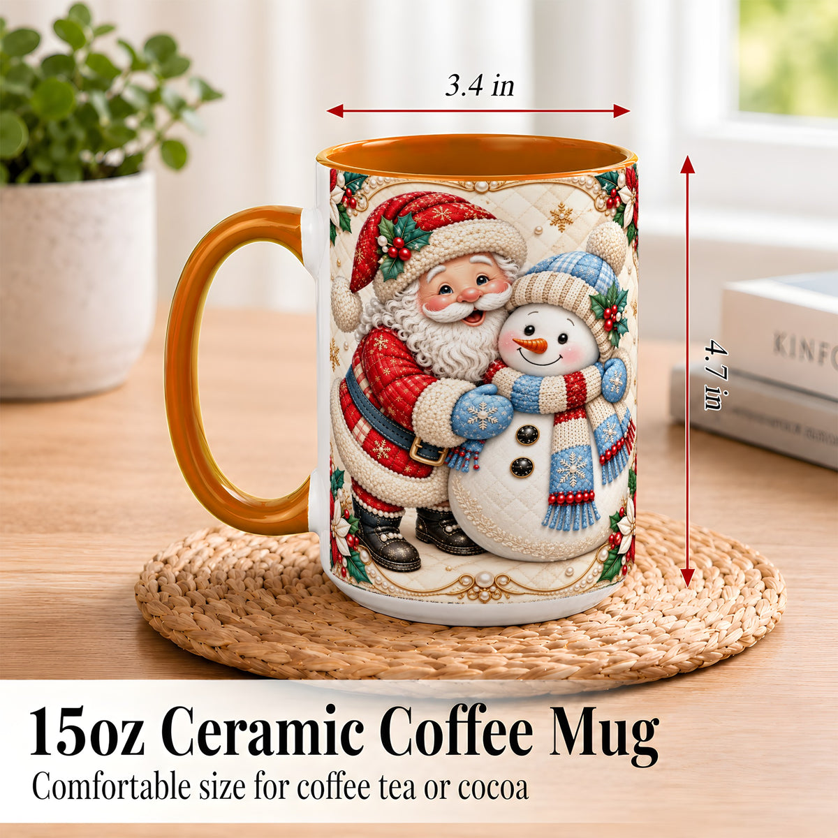 #pl[15oz|Orange] Santa Snowman Christmas Coffee Mug, Holiday Mug, Ceramic Cup