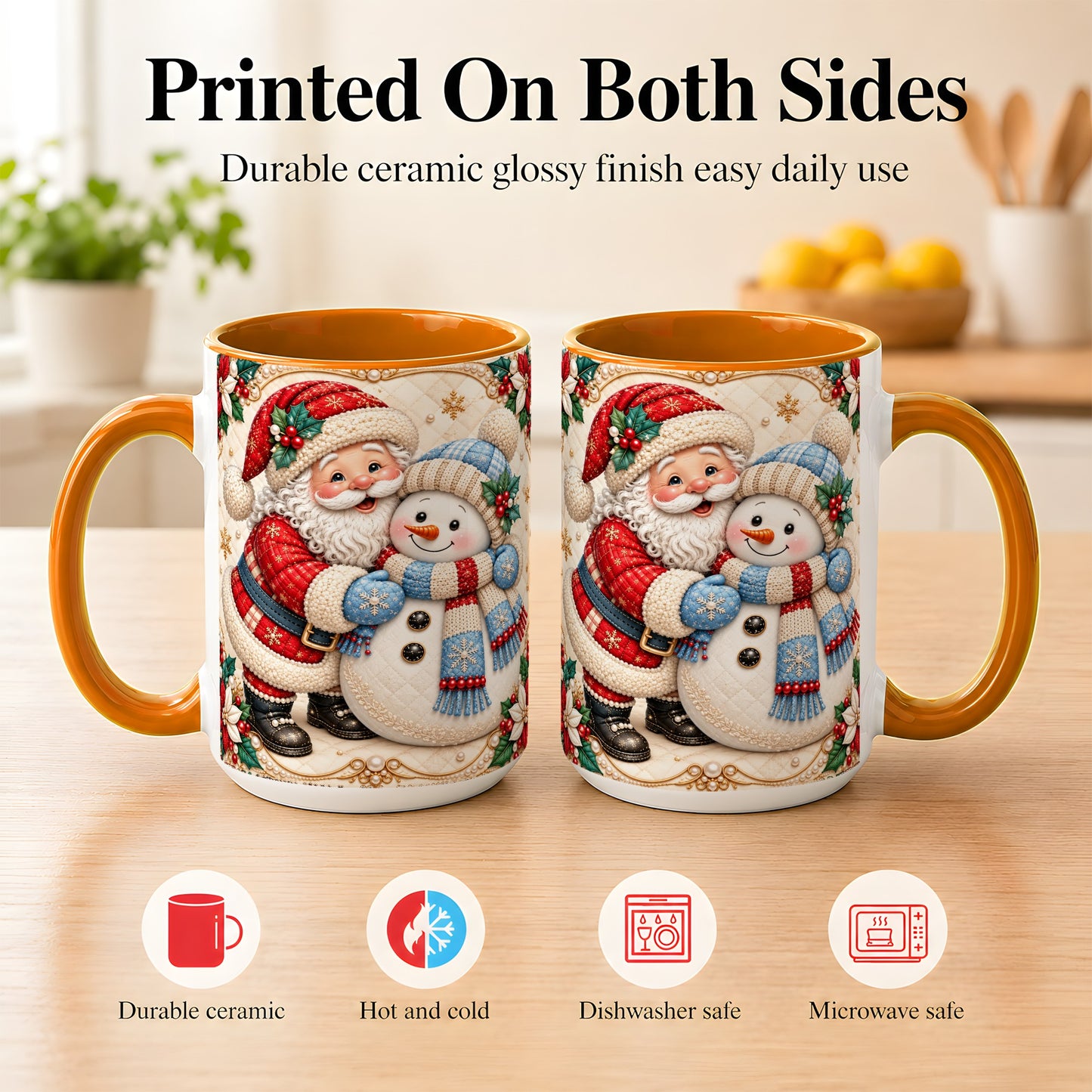 #pl[15oz|Orange] Santa Snowman Christmas Coffee Mug, Holiday Mug, Ceramic Cup