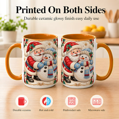 #pl[15oz|Orange] Santa Snowman Christmas Coffee Mug, Holiday Mug, Ceramic Cup