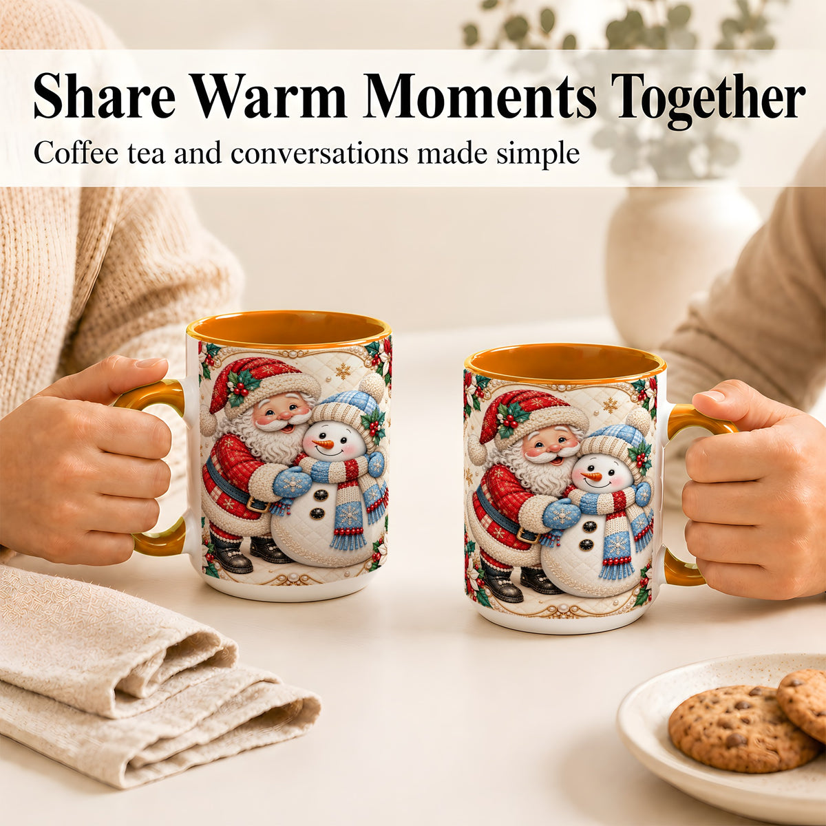 #pl[15oz|Orange] Santa Snowman Christmas Coffee Mug, Holiday Mug, Ceramic Cup