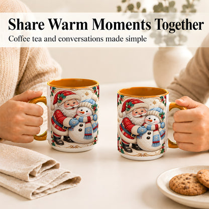 #pl[15oz|Orange] Santa Snowman Christmas Coffee Mug, Holiday Mug, Ceramic Cup