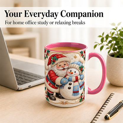 #pl[15oz|Pink] Santa Snowman Christmas Coffee Mug, Holiday Mug, Ceramic Cup