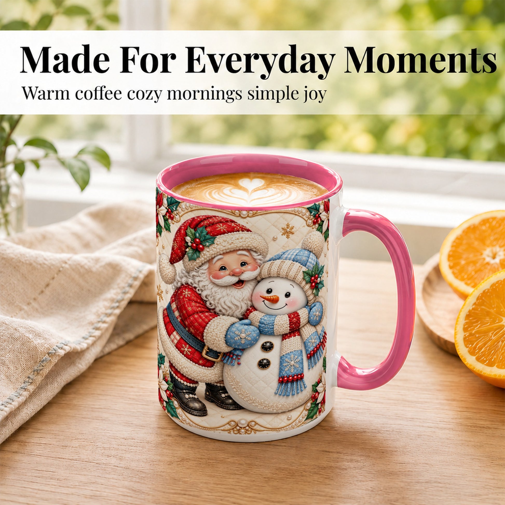 #pl[15oz|Pink] Santa Snowman Christmas Coffee Mug, Holiday Mug, Ceramic Cup