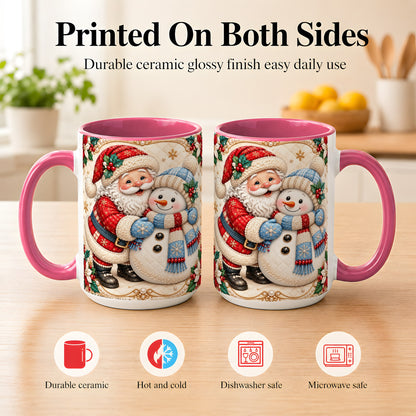 #pl[15oz|Pink] Santa Snowman Christmas Coffee Mug, Holiday Mug, Ceramic Cup