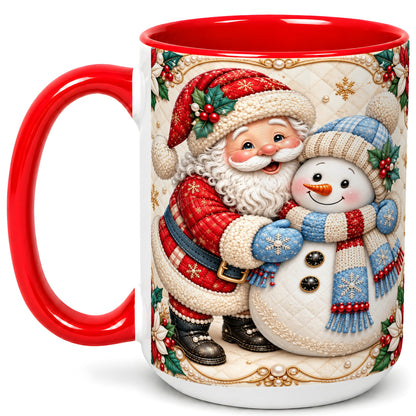 #pl[15oz|Red] Santa Snowman Christmas Coffee Mug, Holiday Mug, Ceramic Cup