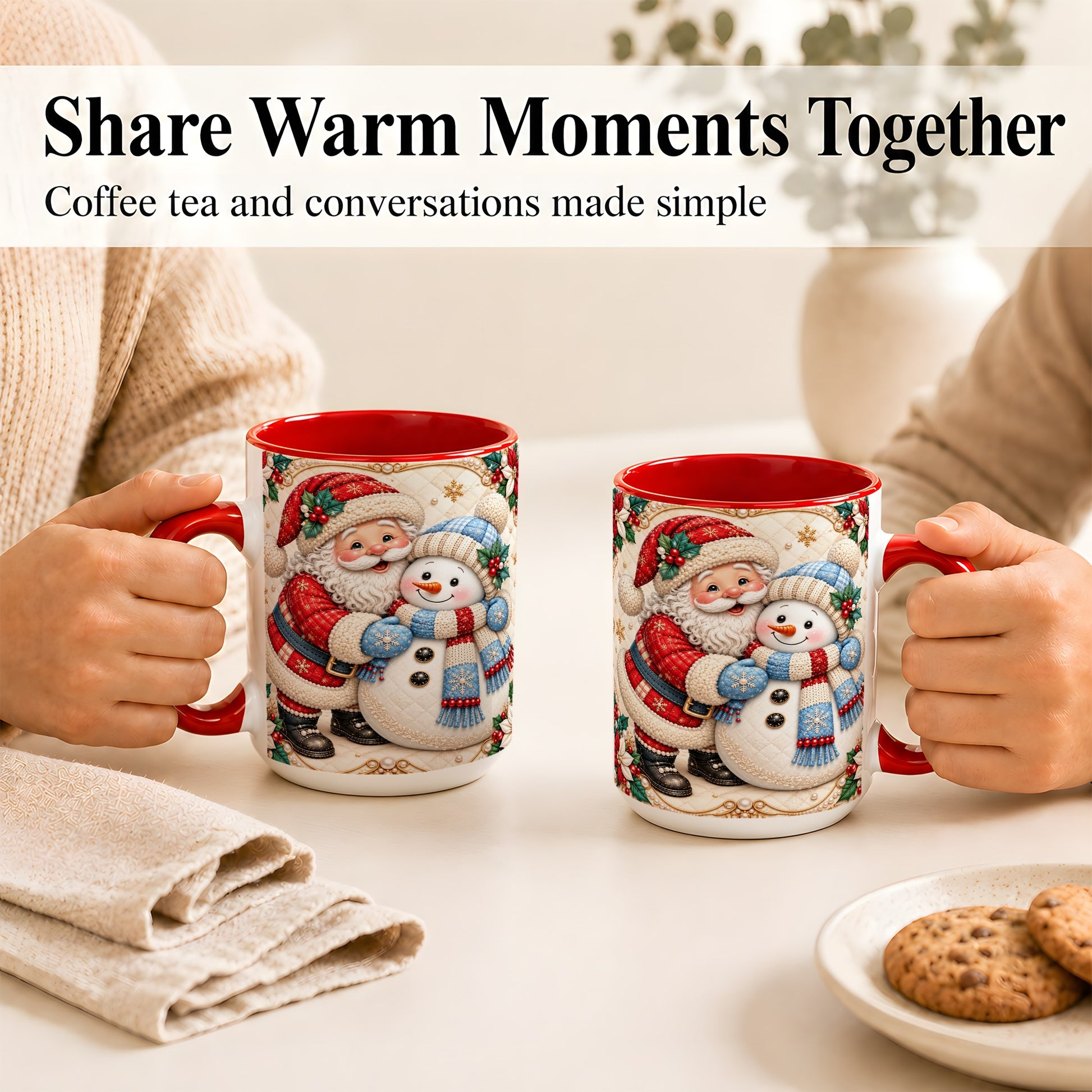 #pl[15oz|Red] Santa Snowman Christmas Coffee Mug, Holiday Mug, Ceramic Cup