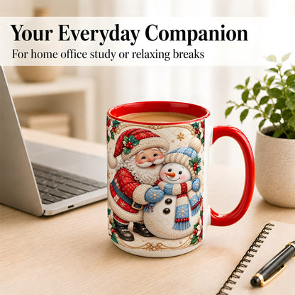 #pl[15oz|Red] Santa Snowman Christmas Coffee Mug, Holiday Mug, Ceramic Cup