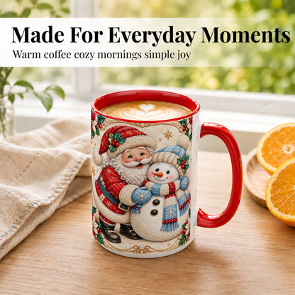 #pl[15oz|Red] Santa Snowman Christmas Coffee Mug, Holiday Mug, Ceramic Cup