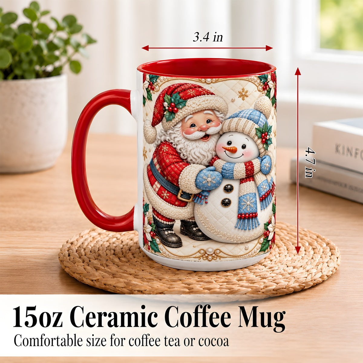 #pl[15oz|Red] Santa Snowman Christmas Coffee Mug, Holiday Mug, Ceramic Cup