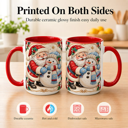 #pl[15oz|Red] Santa Snowman Christmas Coffee Mug, Holiday Mug, Ceramic Cup