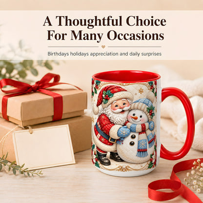 #pl[15oz|Red] Santa Snowman Christmas Coffee Mug, Holiday Mug, Ceramic Cup