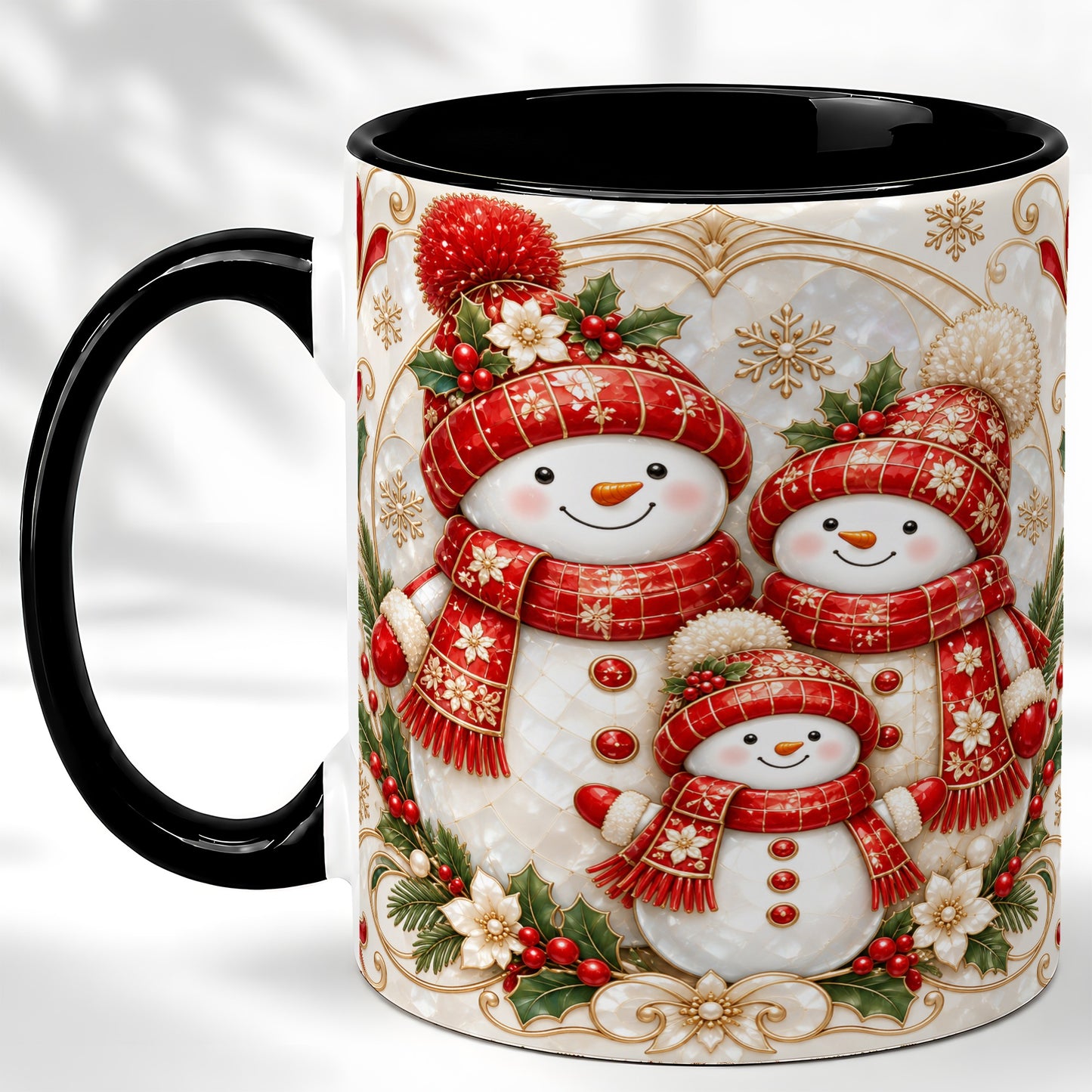 #pl[11oz|Black] Snowman Family Christmas Coffee Mug, Holiday Mug, Ceramic Cup