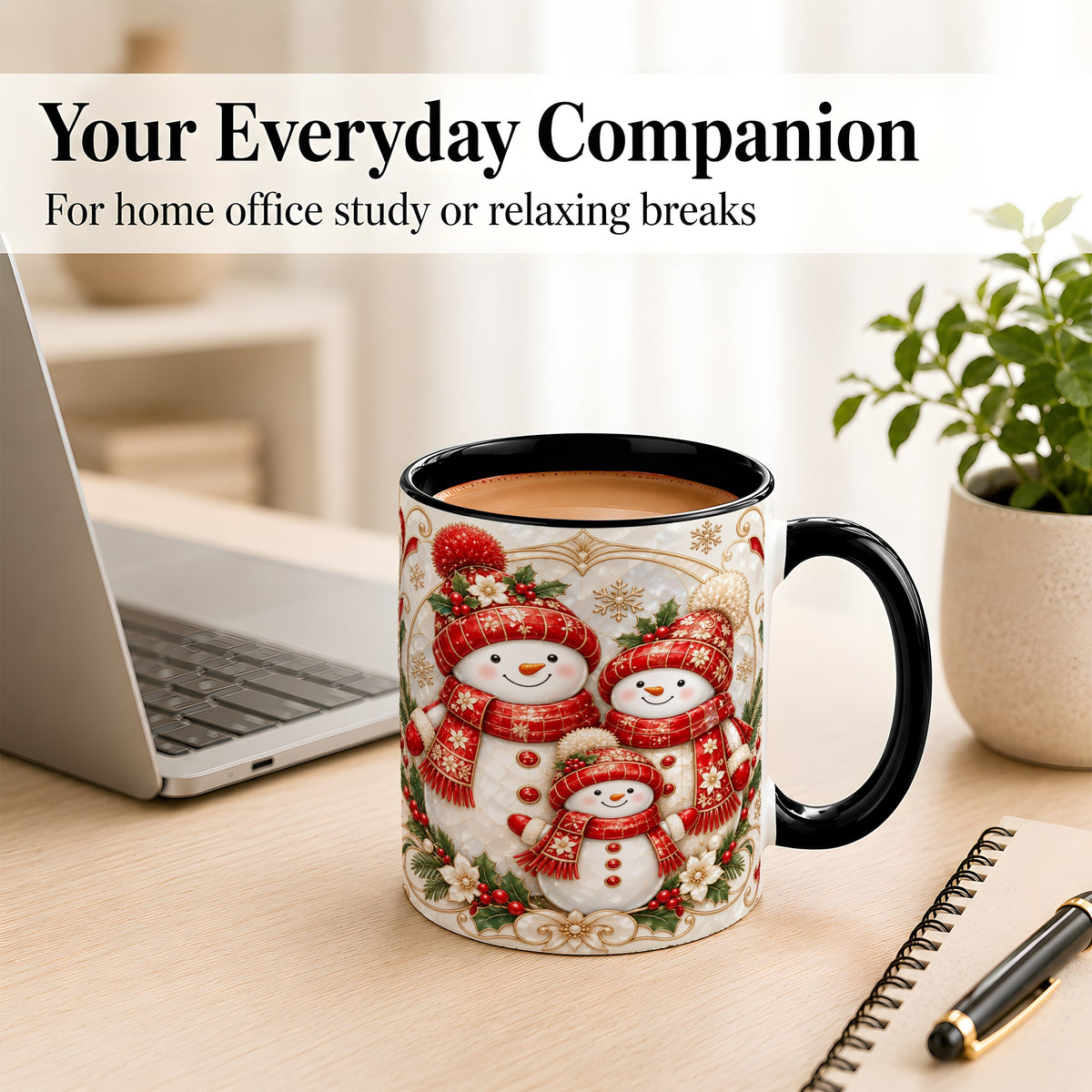 #pl[11oz|Black] Snowman Family Christmas Coffee Mug, Holiday Mug, Ceramic Cup