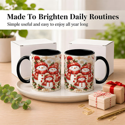 #pl[11oz|Black] Snowman Family Christmas Coffee Mug, Holiday Mug, Ceramic Cup