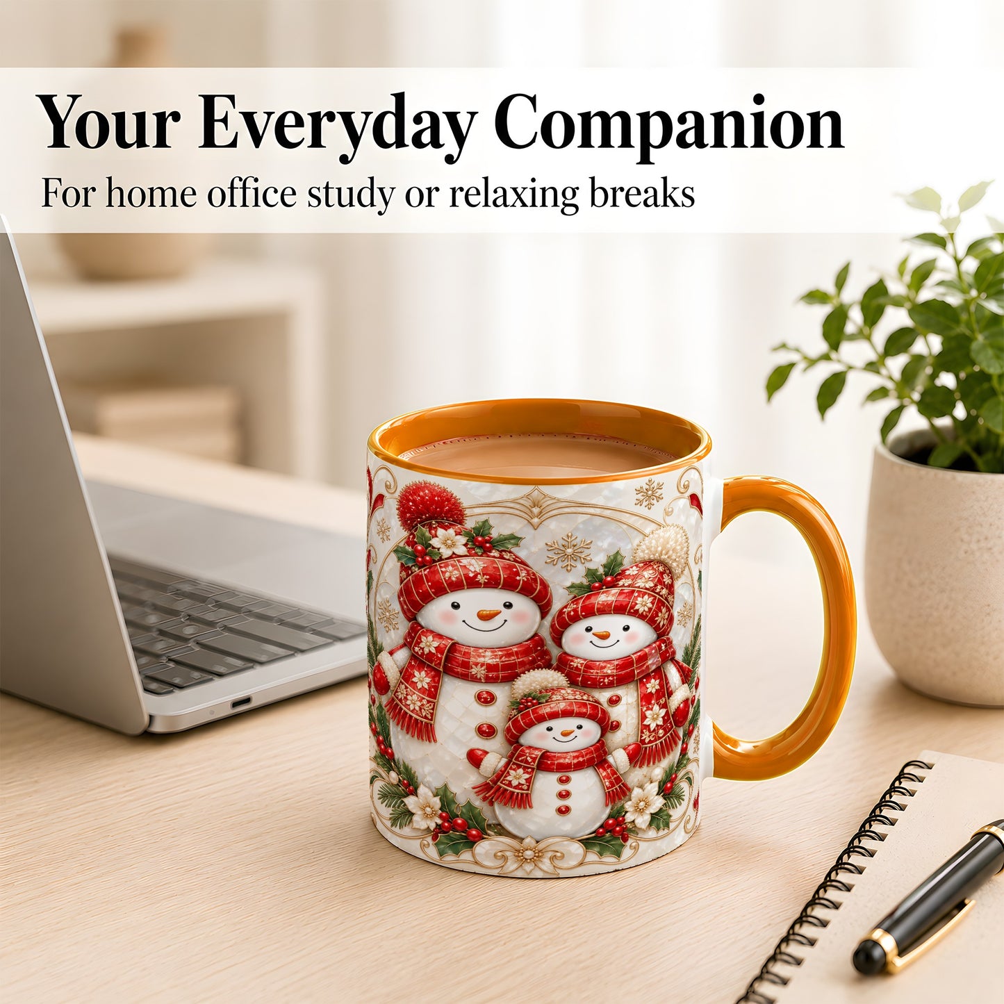 #pl[11oz|Orange] Snowman Family Christmas Coffee Mug, Holiday Mug, Ceramic Cup
