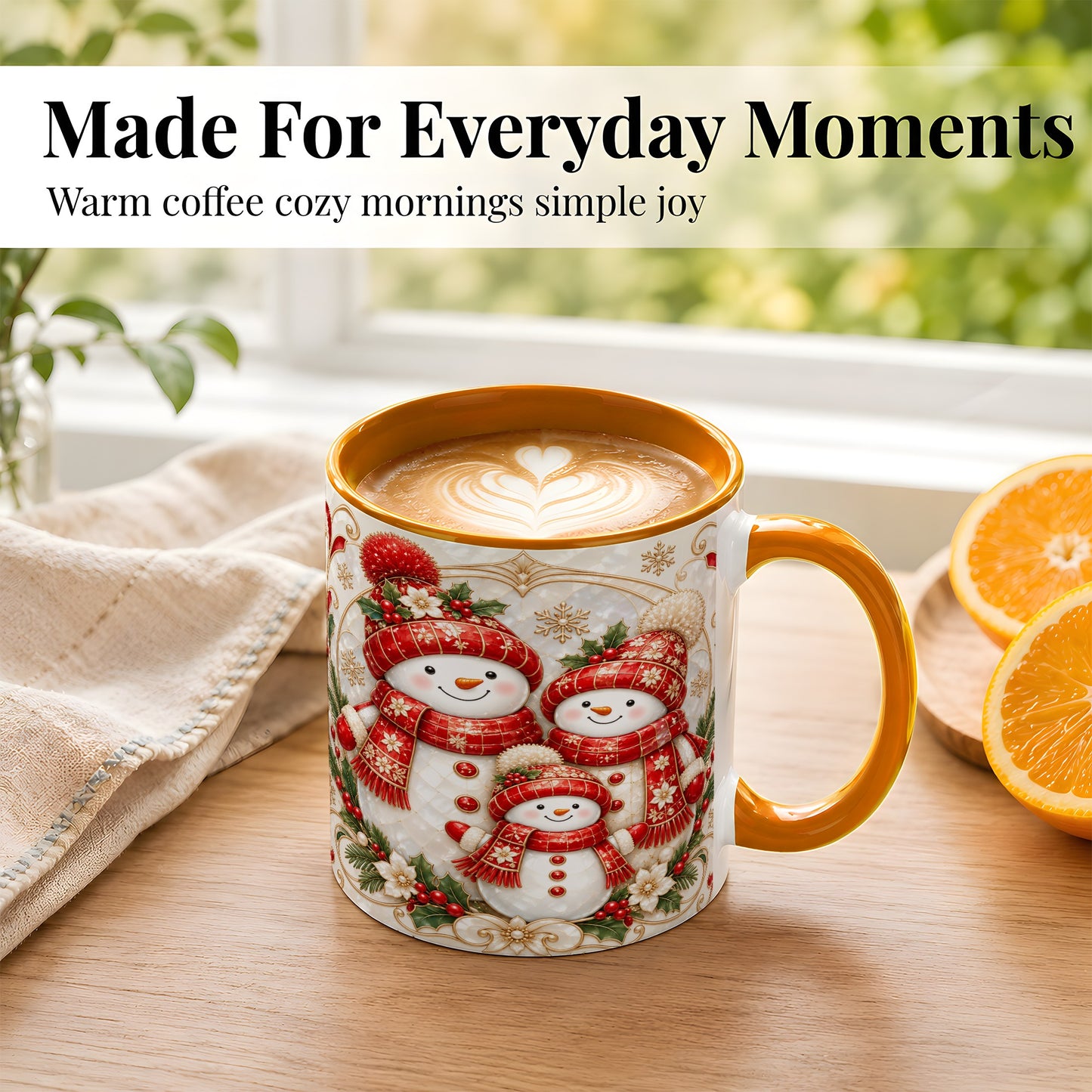 #pl[11oz|Orange] Snowman Family Christmas Coffee Mug, Holiday Mug, Ceramic Cup