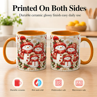 #pl[11oz|Orange] Snowman Family Christmas Coffee Mug, Holiday Mug, Ceramic Cup