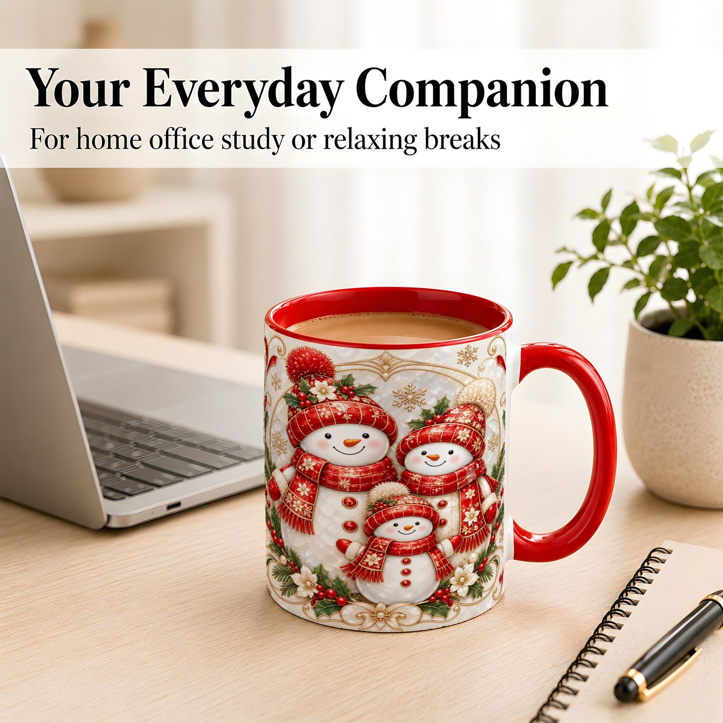 #pl[11oz|Red] Snowman Family Christmas Coffee Mug, Holiday Mug, Ceramic Cup