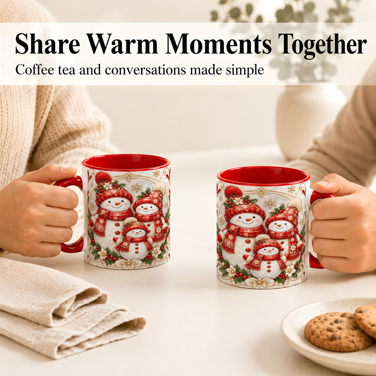 #pl[11oz|Red] Snowman Family Christmas Coffee Mug, Holiday Mug, Ceramic Cup