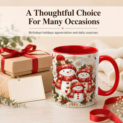 #pl[11oz|Red] Snowman Family Christmas Coffee Mug, Holiday Mug, Ceramic Cup
