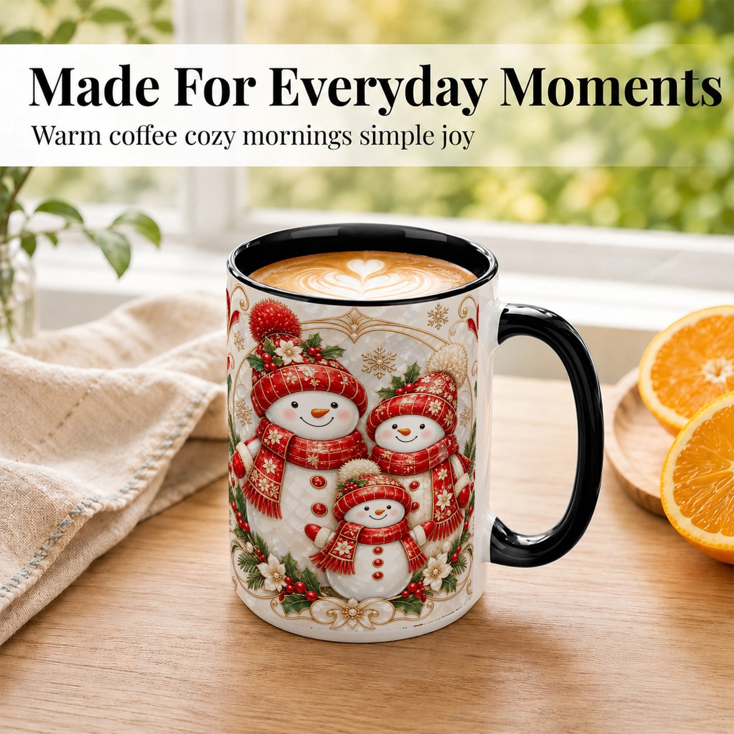 #pl[15oz|Black] Snowman Family Christmas Coffee Mug, Holiday Mug, Ceramic Cup
