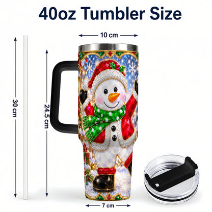 #pl[40oz|Black] Christmas Snowman 40oz Tumbler with Handle, Holiday Travel Cup