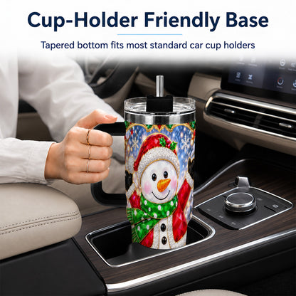 #pl[40oz|Black] Christmas Snowman 40oz Tumbler with Handle, Holiday Travel Cup