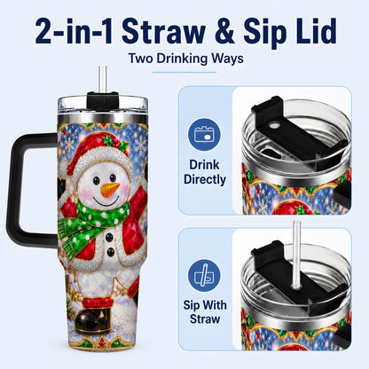#pl[40oz|Black] Christmas Snowman 40oz Tumbler with Handle, Holiday Travel Cup