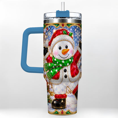 #pl[40oz|Blue] Christmas Snowman 40oz Tumbler with Handle, Holiday Travel Cup