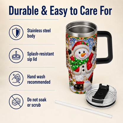 #pl[40oz|Black] Christmas Snowman 40oz Tumbler with Handle, Holiday Travel Cup