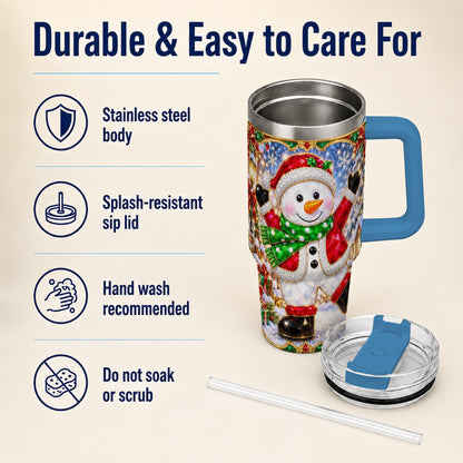#pl[40oz|Blue] Christmas Snowman 40oz Tumbler with Handle, Holiday Travel Cup