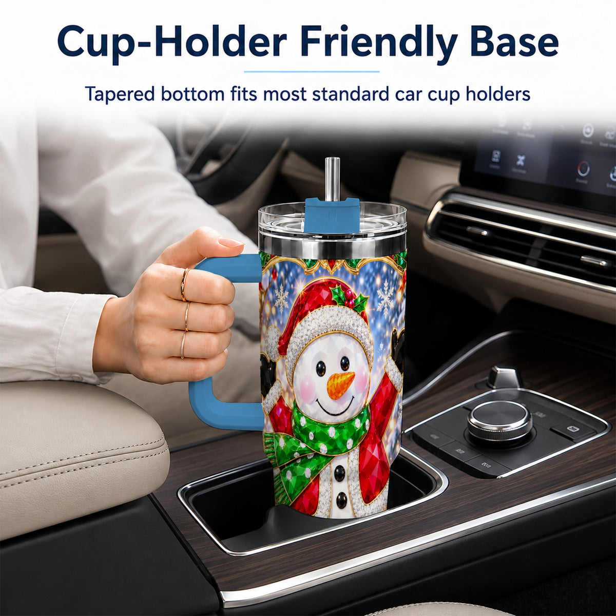 #pl[40oz|Blue] Christmas Snowman 40oz Tumbler with Handle, Holiday Travel Cup