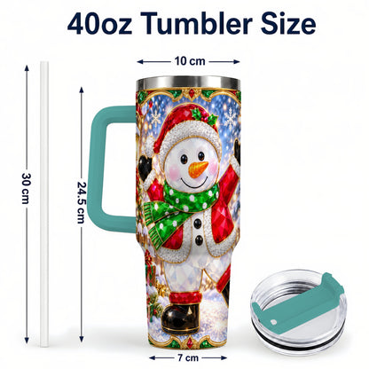 #pl[40oz|Green] Christmas Snowman 40oz Tumbler with Handle, Holiday Travel Cup