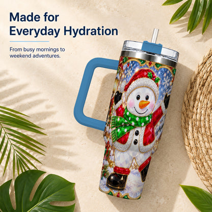 #pl[40oz|Blue] Christmas Snowman 40oz Tumbler with Handle, Holiday Travel Cup