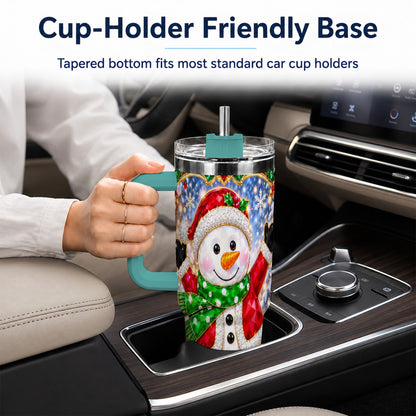 #pl[40oz|Green] Christmas Snowman 40oz Tumbler with Handle, Holiday Travel Cup