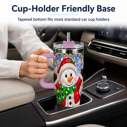#pl[40oz|Pink] Christmas Snowman 40oz Tumbler with Handle, Holiday Travel Cup