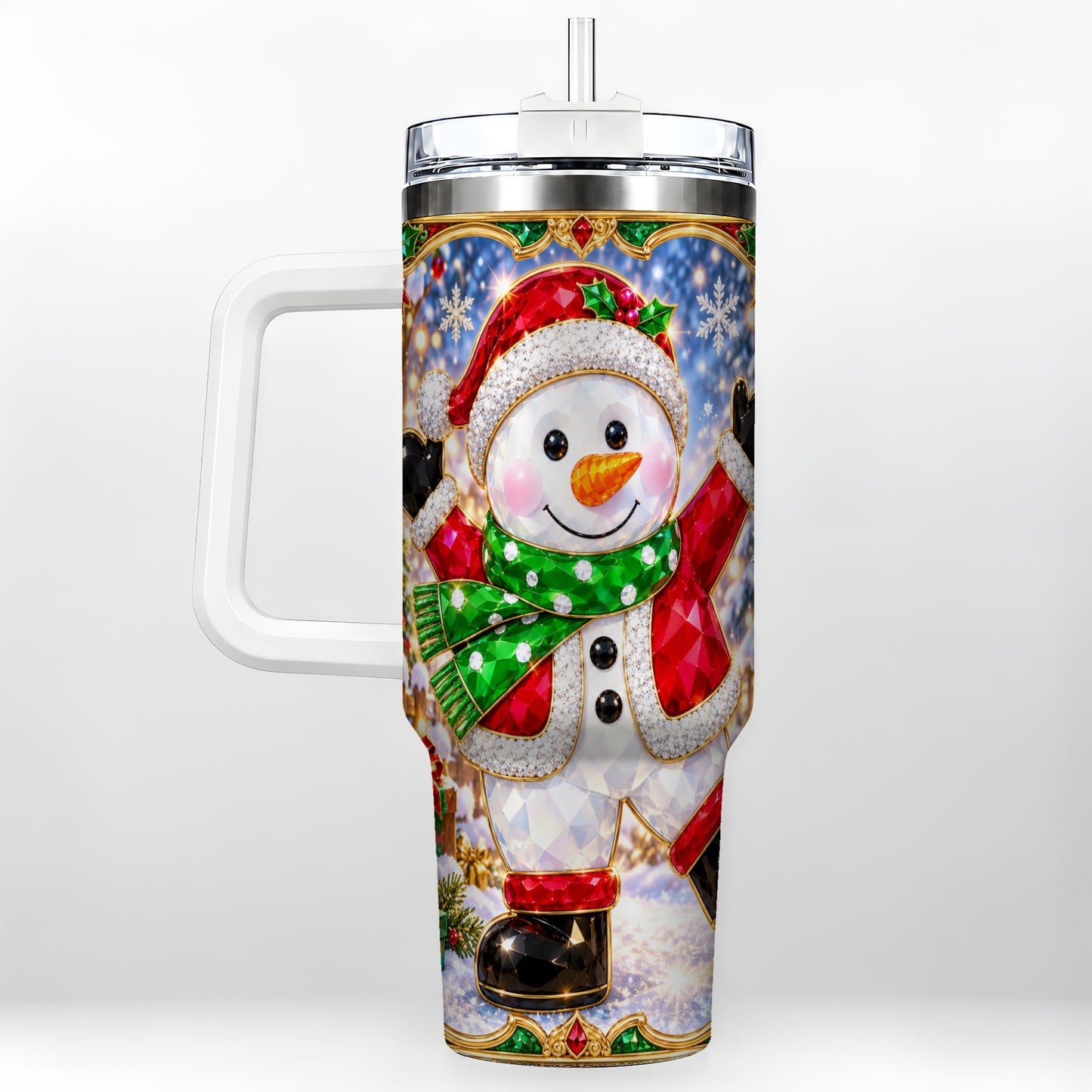 Christmas Snowman 40oz Tumbler with Handle, Holiday Travel Cup