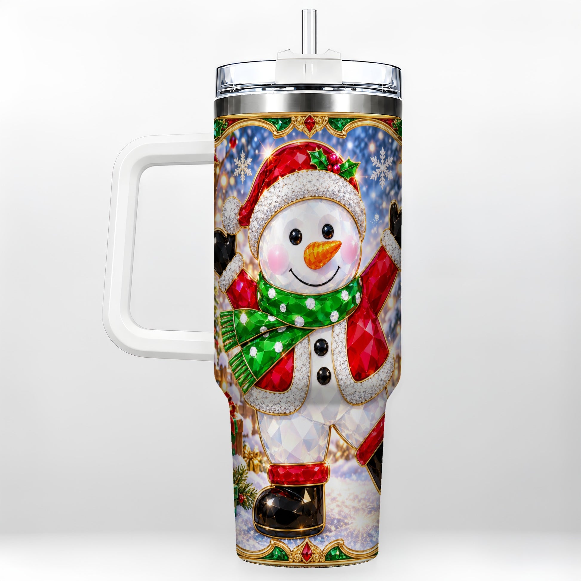 Christmas Snowman 40oz Tumbler with Handle, Holiday Travel Cup
